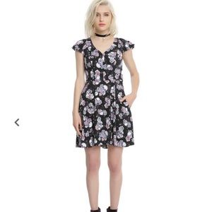 Black Hot Topic skater dress with skulls and roses